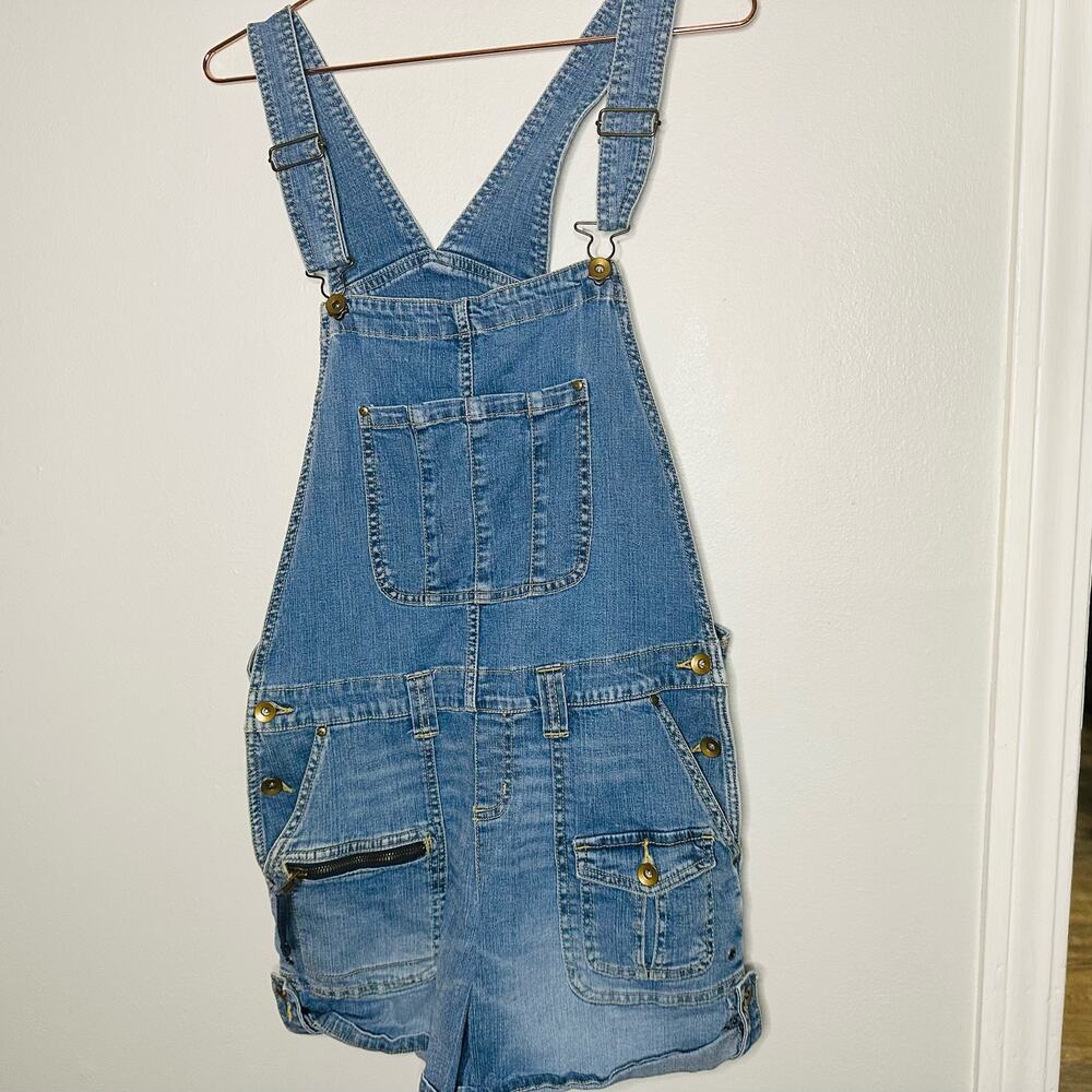 Vintage Zana Di Denim Overalls Shorts Adjustable Straps Zip Pockets size 15